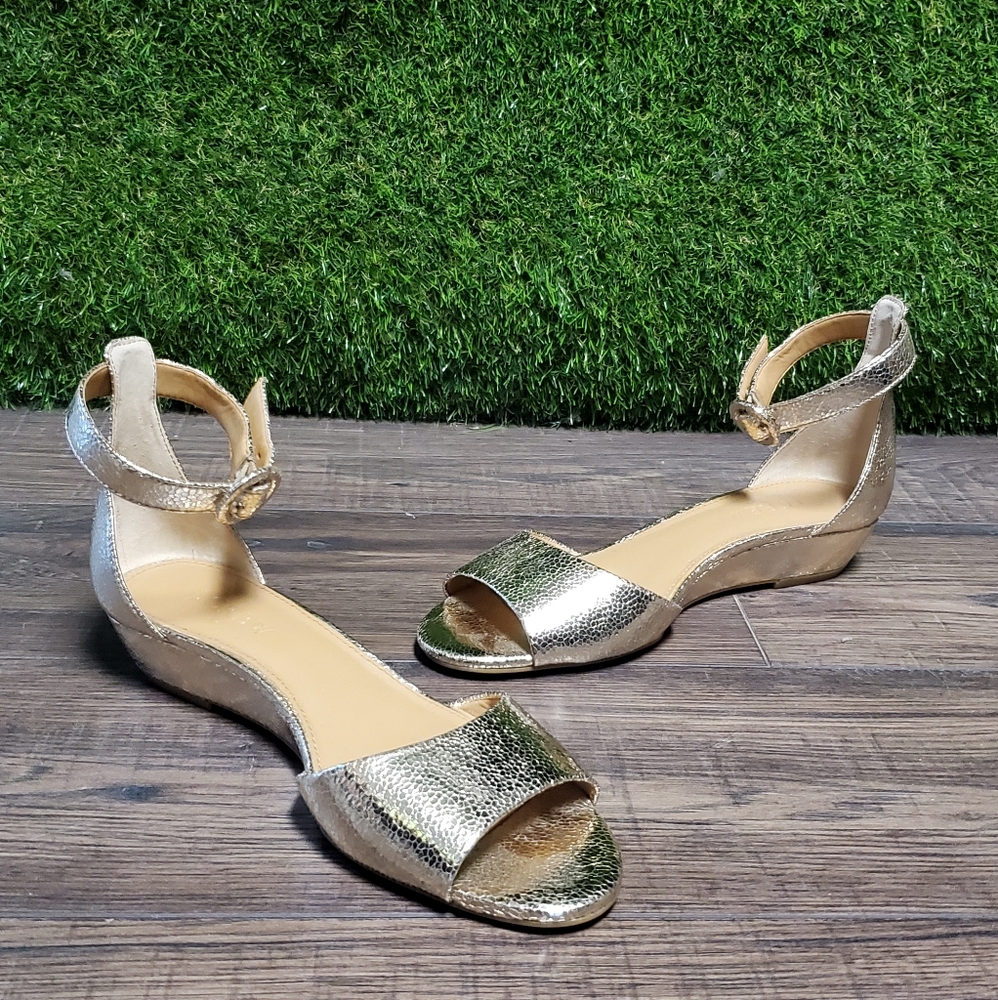 J. Crew Factory Demi Crackle Gold Wedge Sandals